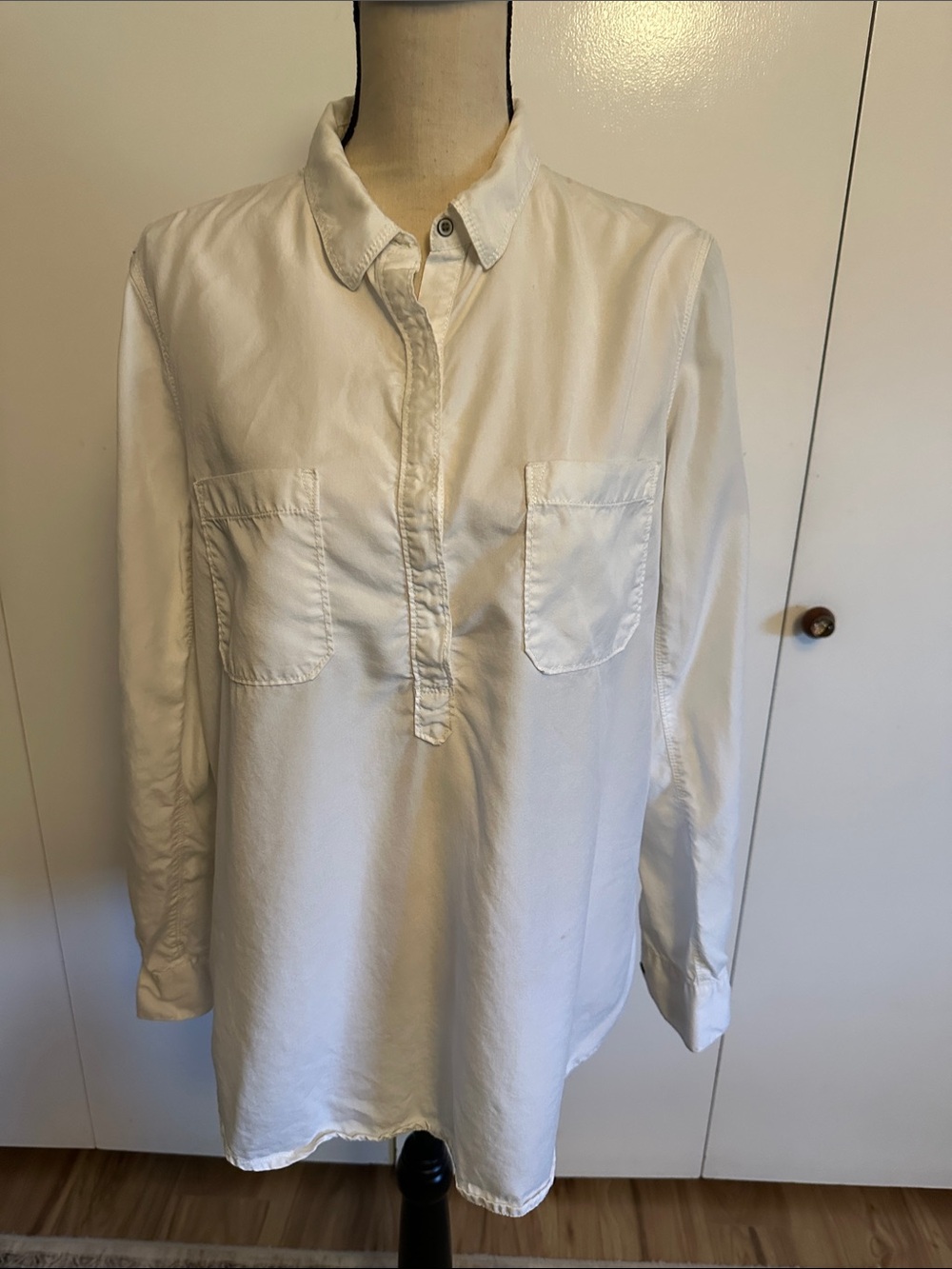 White Long-Sleeve Button Popover Shirt